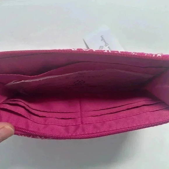 Vera Bradley Front Zip Wristlet Stamped Paisley Pink Wallet - Picture 4 of 8